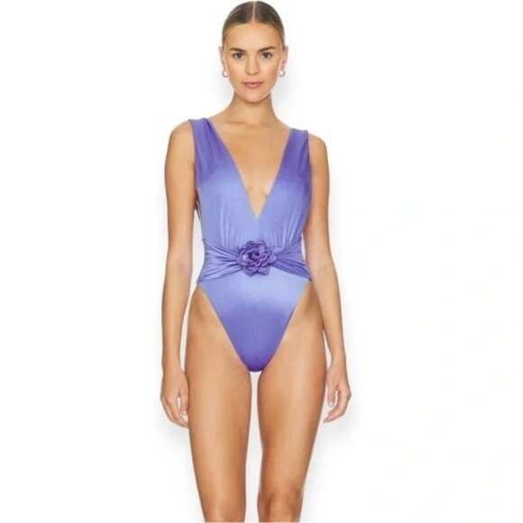 Agua Bendita Ina Plunge One-Piece Swimsuit Lavender SZ XL NWT - Picture 1 of 12